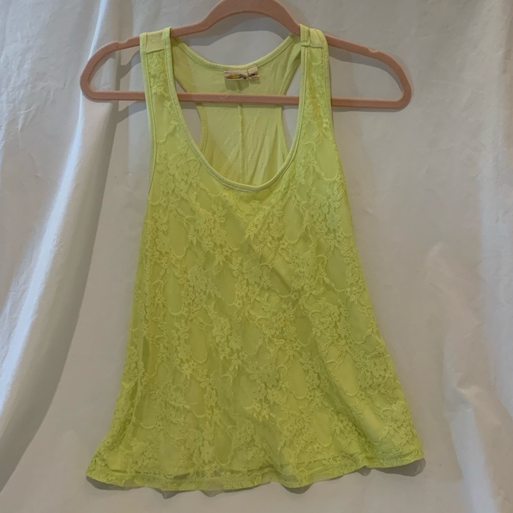 Neon Yellow Lace Razorback Flowy Soft Tank Top